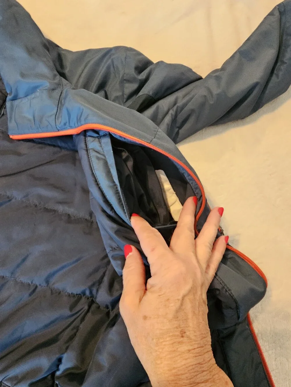 Columbia Mens Full Zip Insulated Coat Blue Orange Size L No Hood Warm Euc